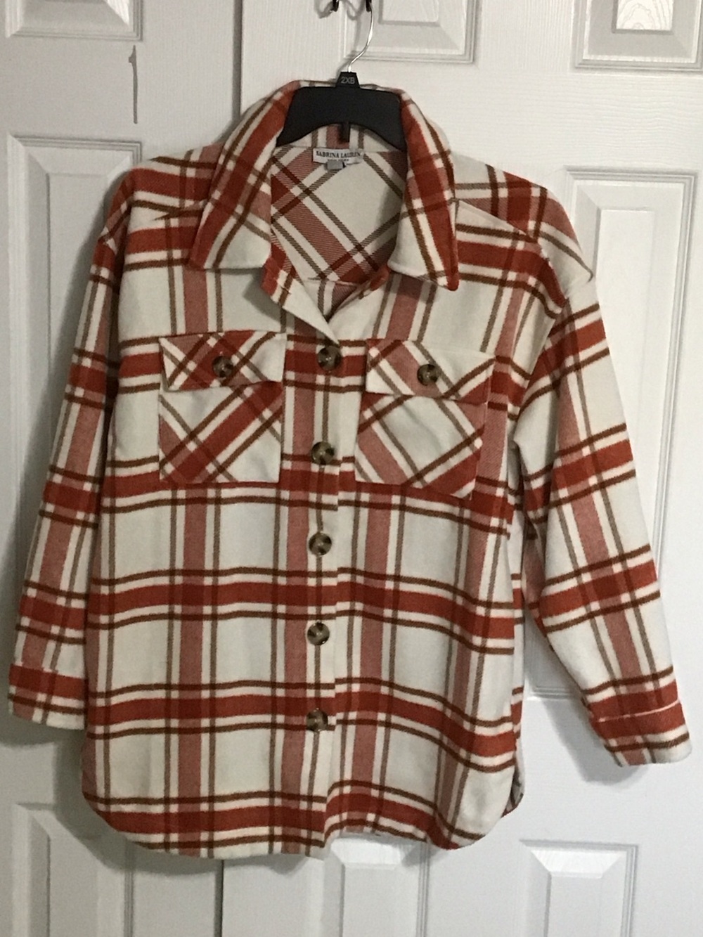 Women’s Cream & Rust Plaid Button-Front Jacket